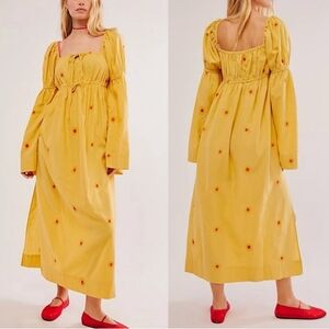 New FREE PEOPLE Emory Cotton Linen Sunflower Midi Dress Size XS